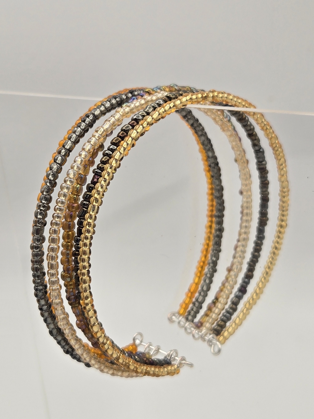 Layered Glass Bead Bracelets in Gold, Gray and Brown